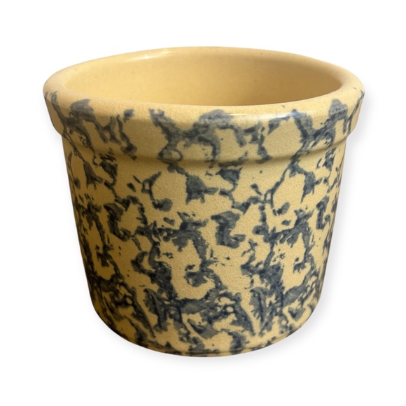 1pt low Robinson Ransbottom Roseville Pottery Kitchen Crock Ceramic Spongeware - Picture 1 of 7